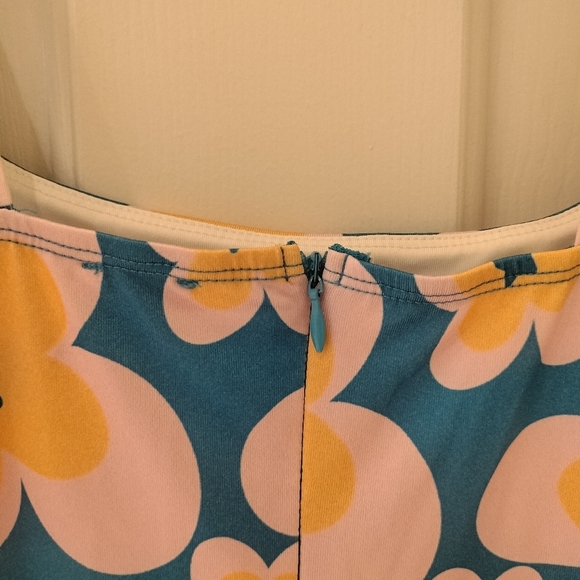 Princess Polly Groovy Floral Blue and Yellow Dress 70s Style Corset - Picture 3 of 6